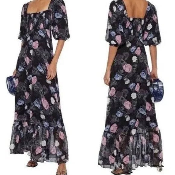 NICHOLAS Dresses & Skirts - NICHOLAS reformation selkie long sleeve Black Floral rose Silk Maxi Dress xs 0 2